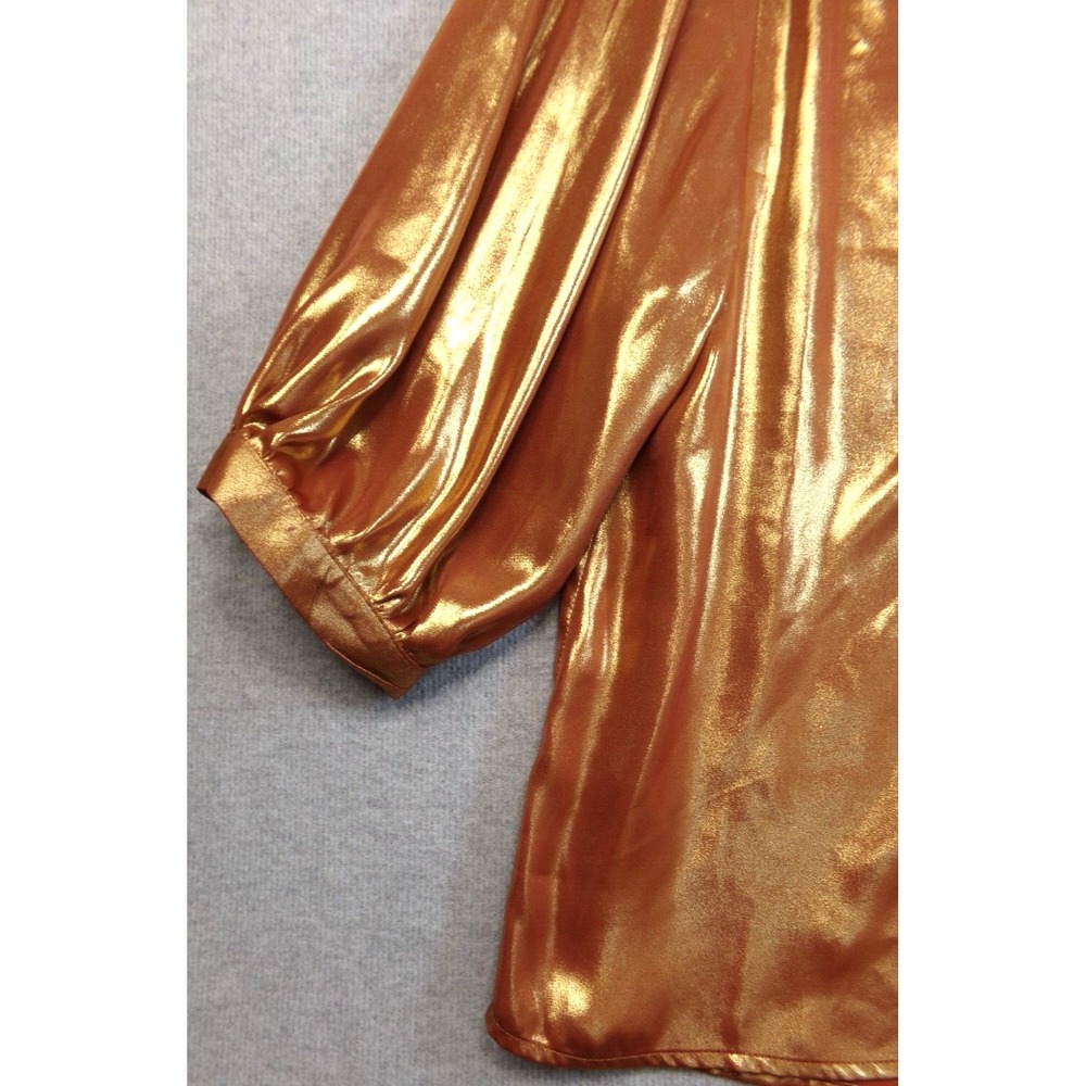 Anthropologie Metallic Foil Peasant Blouse Womens Bronze‎ Caramel Size L NWT - Picture 2 of 8